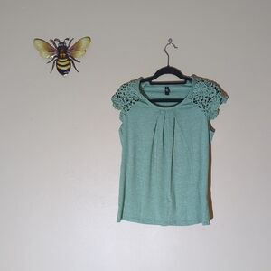 Mint Crochet Sleeve Women's Blouse